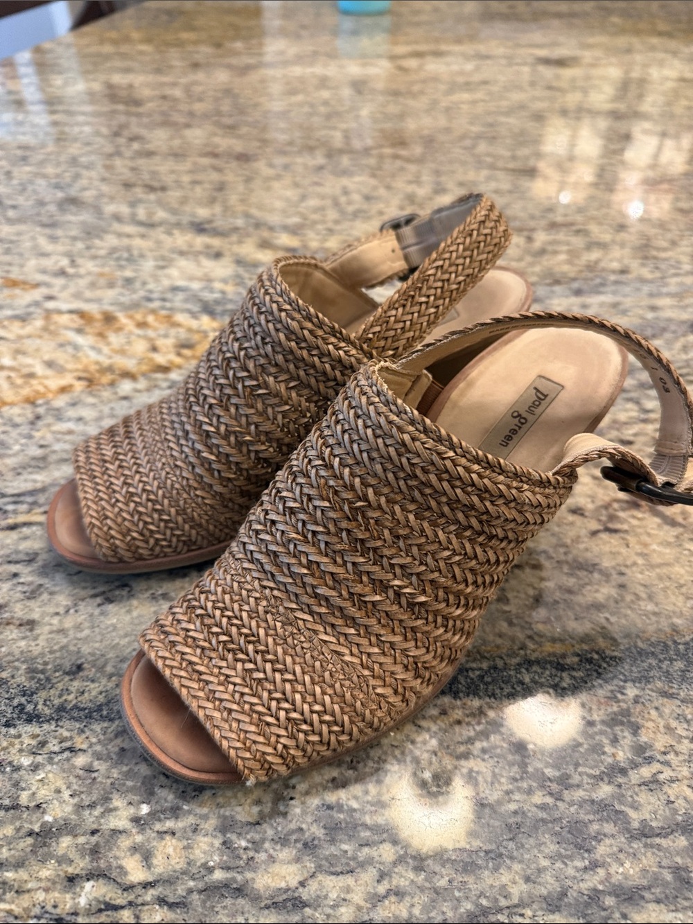 Paul Green Woven Tan Open-Toe Slingback Mules